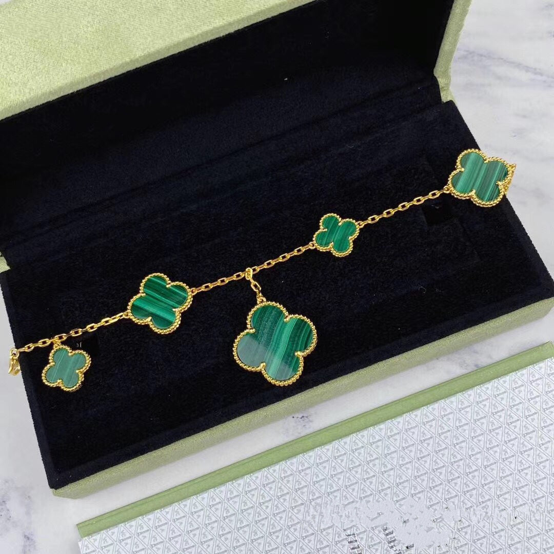 [Ornora Jewelry]MAGIC CLOVER MALACHITE GOLD BRACELET 5 MOTIFS
