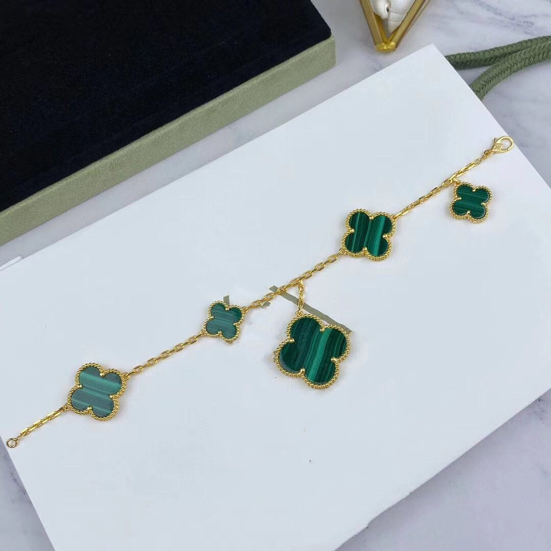[Ornora Jewelry]MAGIC CLOVER MALACHITE GOLD BRACELET 5 MOTIFS