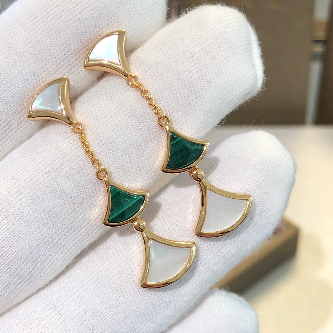 [Ornora Jewelry]DREAM EARRINGS 3 MOTIFS MALACHITE MOP PINK GOLD