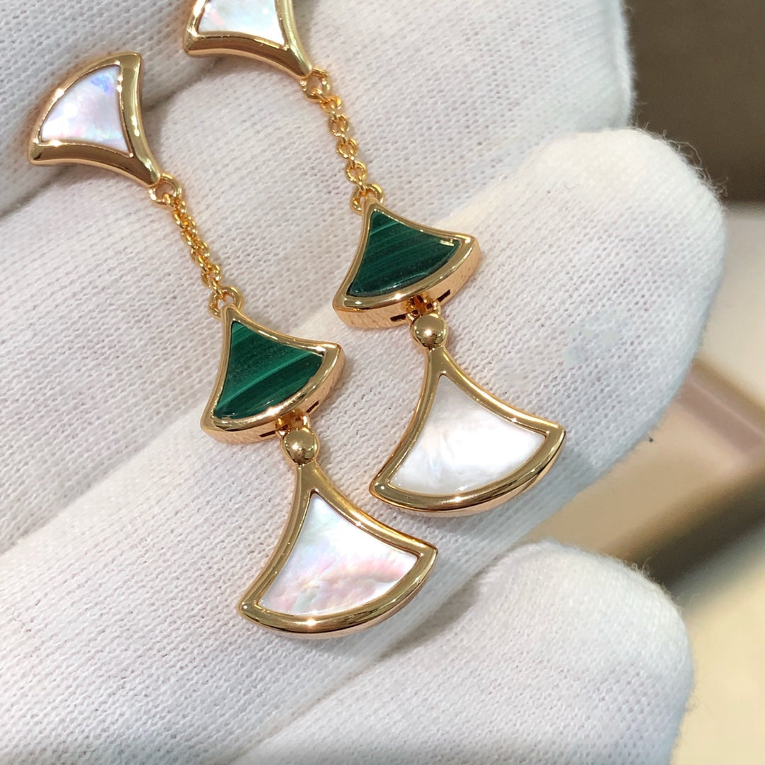 [Ornora Jewelry]DREAM EARRINGS 3 MOTIFS MALACHITE MOP PINK GOLD