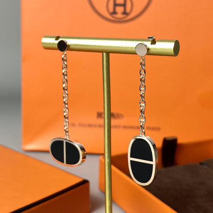 [Ornora Jewelry]CHAINE VERSO BLACK CERAMIC EARRINGS