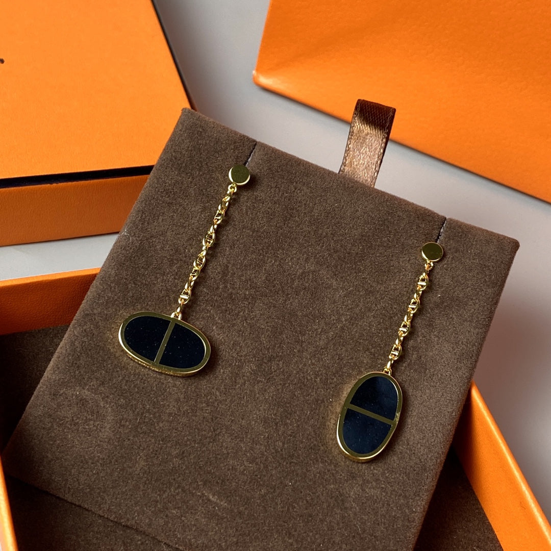 [Ornora Jewelry]CHAINE VERSO BLACK CERAMIC EARRINGS