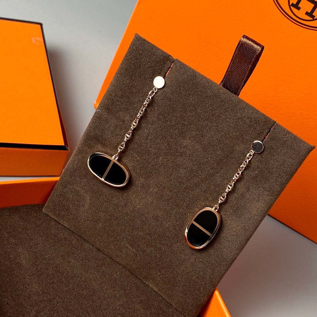 [Ornora Jewelry]CHAINE VERSO BLACK CERAMIC EARRINGS