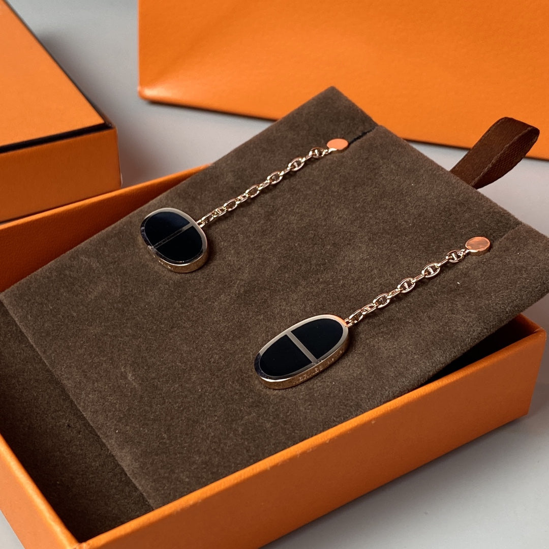 [Ornora Jewelry]CHAINE VERSO BLACK CERAMIC EARRINGS