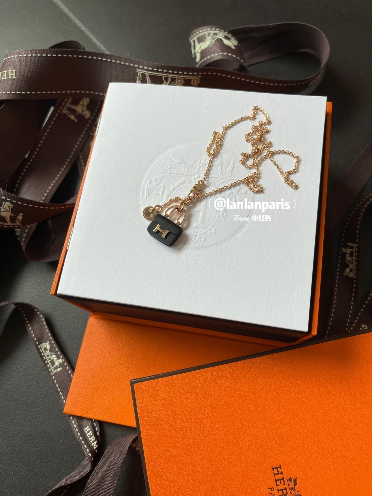 [Ornora Jewelry]CONSTANCE BLACK PEDANT PINK GOLD NECKLACE