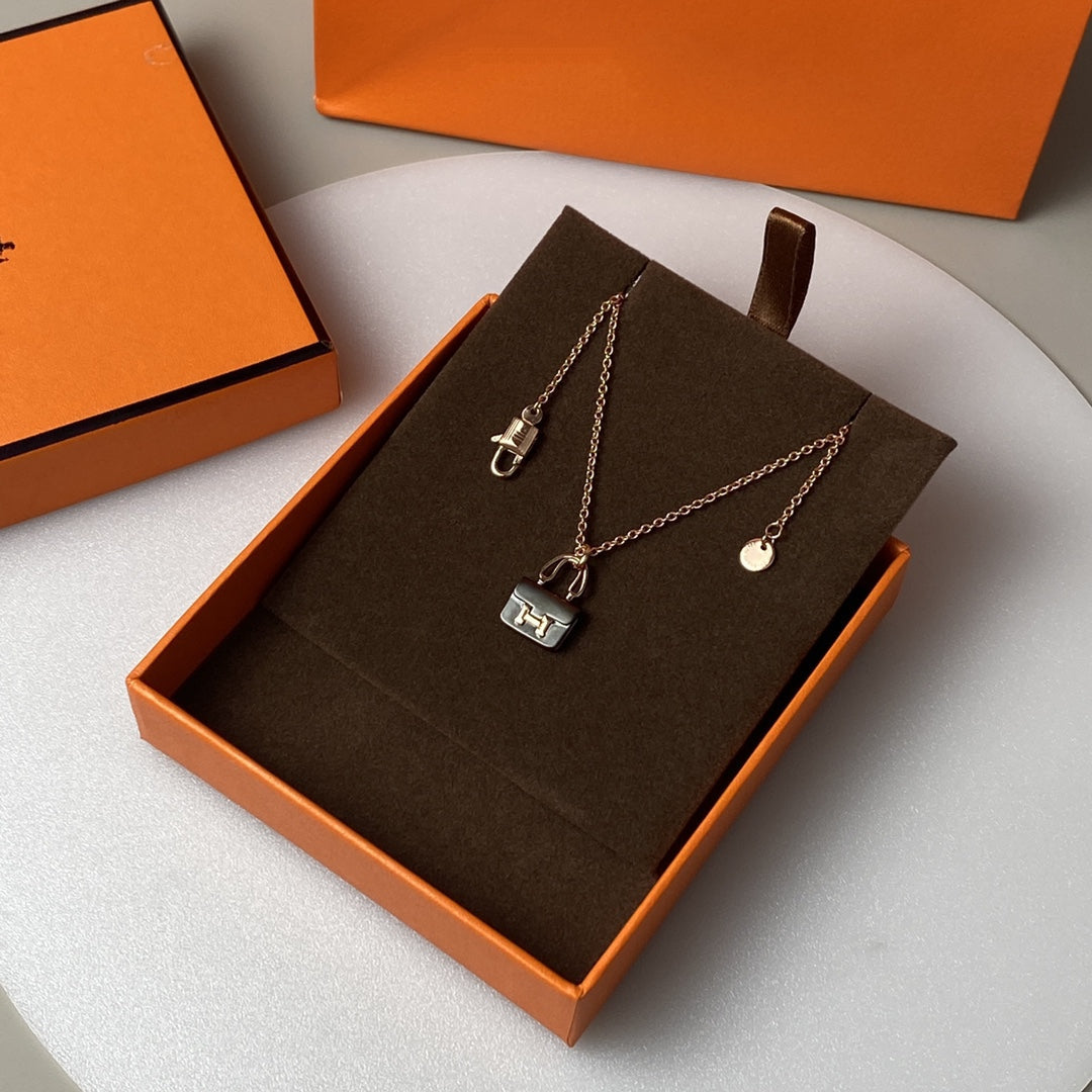 [Ornora Jewelry]CONSTANCE BLACK PEDANT PINK GOLD NECKLACE