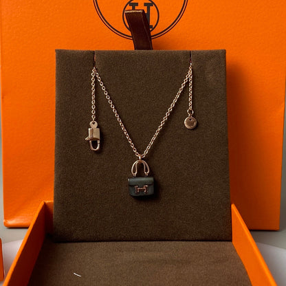 [Ornora Jewelry]CONSTANCE BLACK PEDANT PINK GOLD NECKLACE