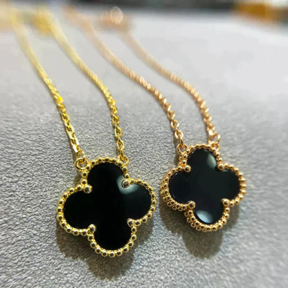 [Ornora Jewelry]CLOVER 15MM BLACK ONYX SINGLE FLOWER NECKLACE