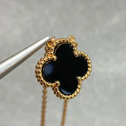[Ornora Jewelry]CLOVER 15MM BLACK ONYX SINGLE FLOWER NECKLACE