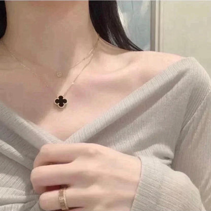 [Ornora Jewelry]CLOVER 15MM BLACK ONYX SINGLE FLOWER NECKLACE