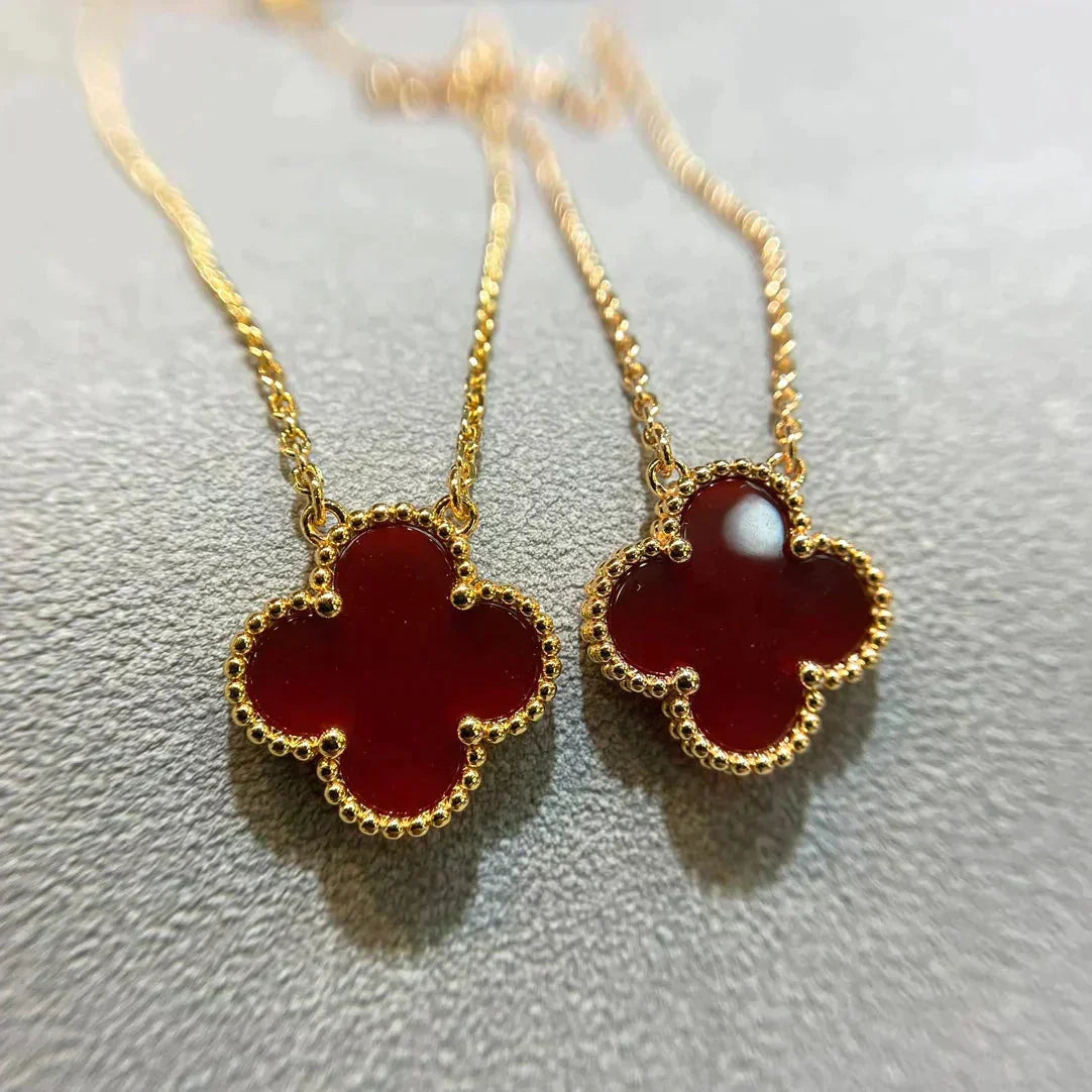 [Ornora Jewelry]CLOVER 15MM CARNELIAN SINGLE FLOWER NECKLACE