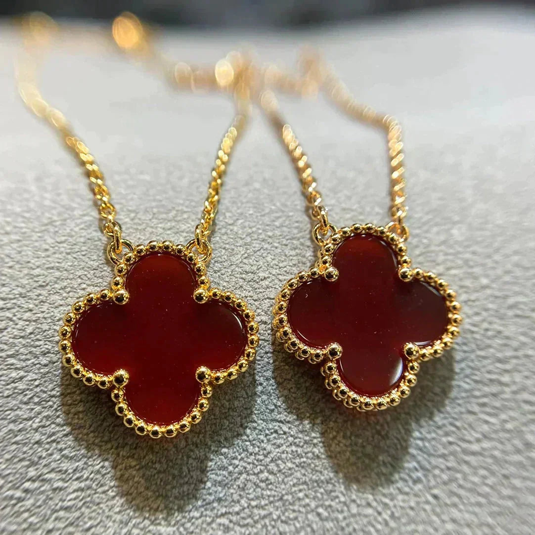 [Ornora Jewelry]CLOVER 15MM CARNELIAN SINGLE FLOWER NECKLACE