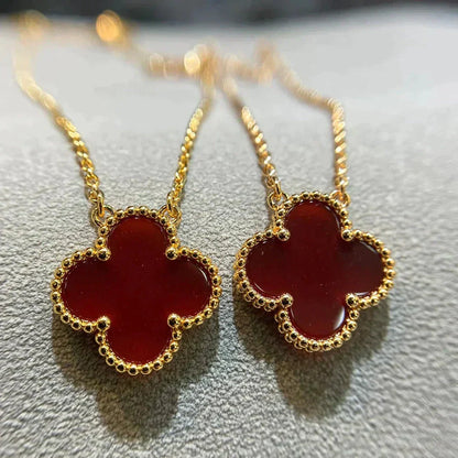 [Ornora Jewelry]CLOVER 15MM CARNELIAN SINGLE FLOWER NECKLACE