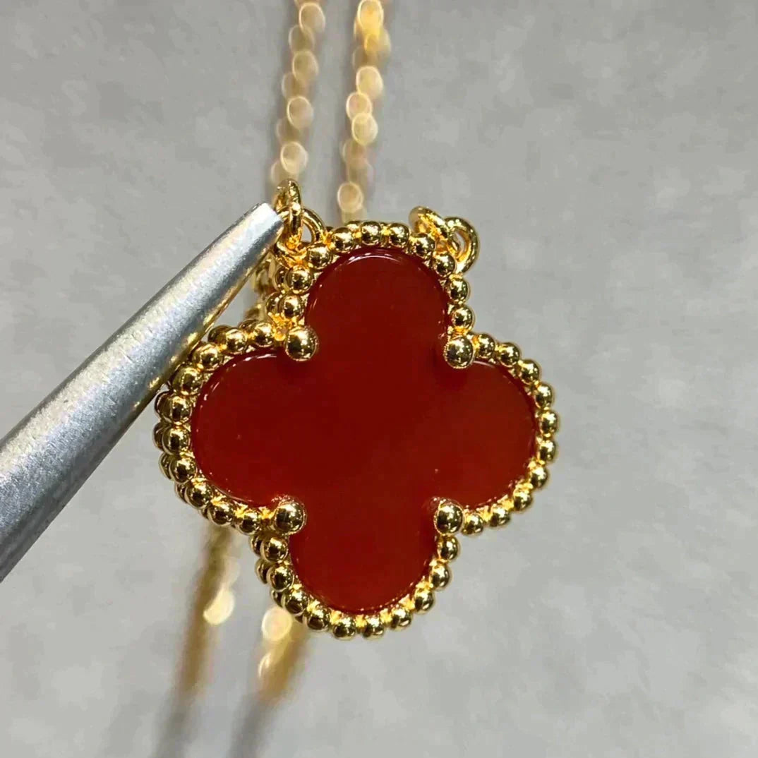 [Ornora Jewelry]CLOVER 15MM CARNELIAN SINGLE FLOWER NECKLACE