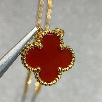 [Ornora Jewelry]CLOVER 15MM CARNELIAN SINGLE FLOWER NECKLACE