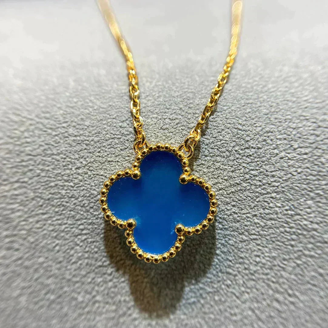 [Ornora Jewelry]CLOVER 15MM BLUE AGATE NECKLACE