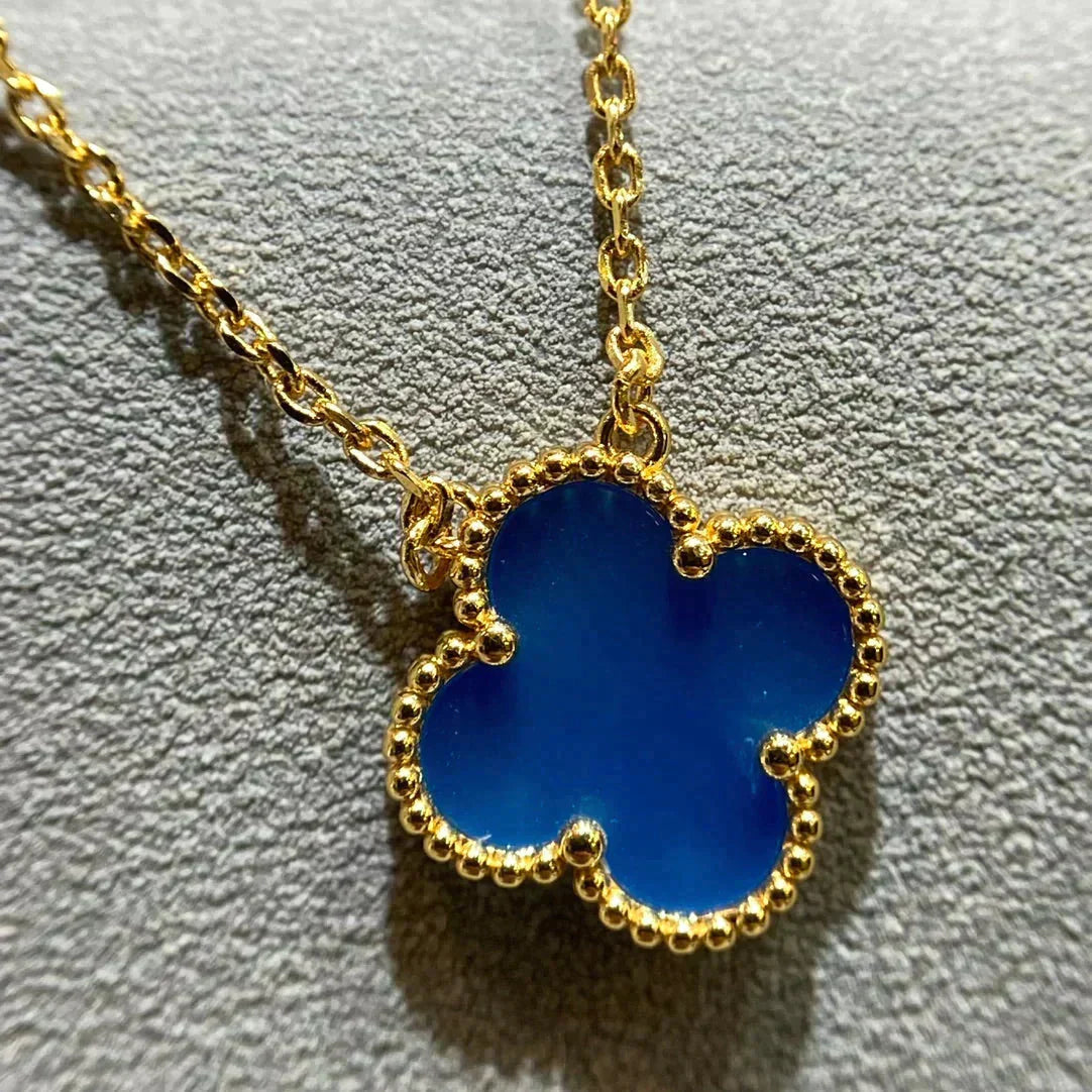 [Ornora Jewelry]CLOVER 15MM BLUE AGATE NECKLACE