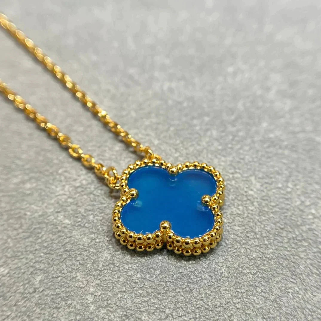 [Ornora Jewelry]CLOVER 15MM BLUE AGATE NECKLACE
