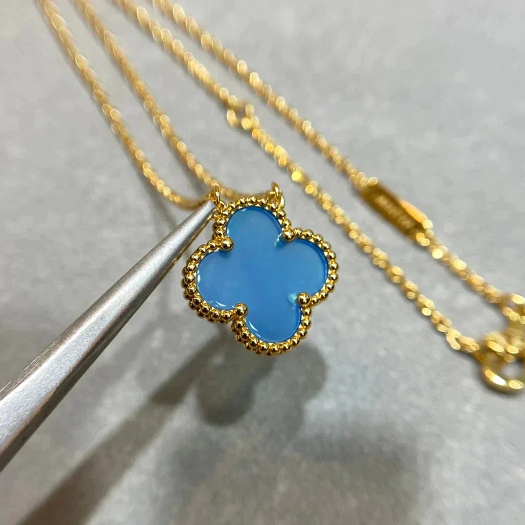 [Ornora Jewelry]CLOVER 15MM BLUE AGATE NECKLACE
