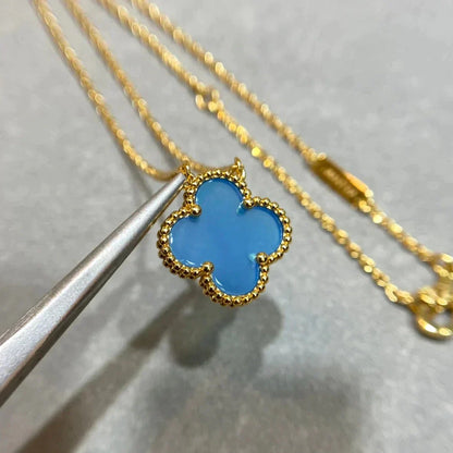 [Ornora Jewelry]CLOVER 15MM BLUE AGATE NECKLACE
