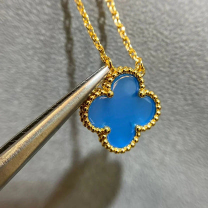 [Ornora Jewelry]CLOVER 15MM BLUE AGATE NECKLACE