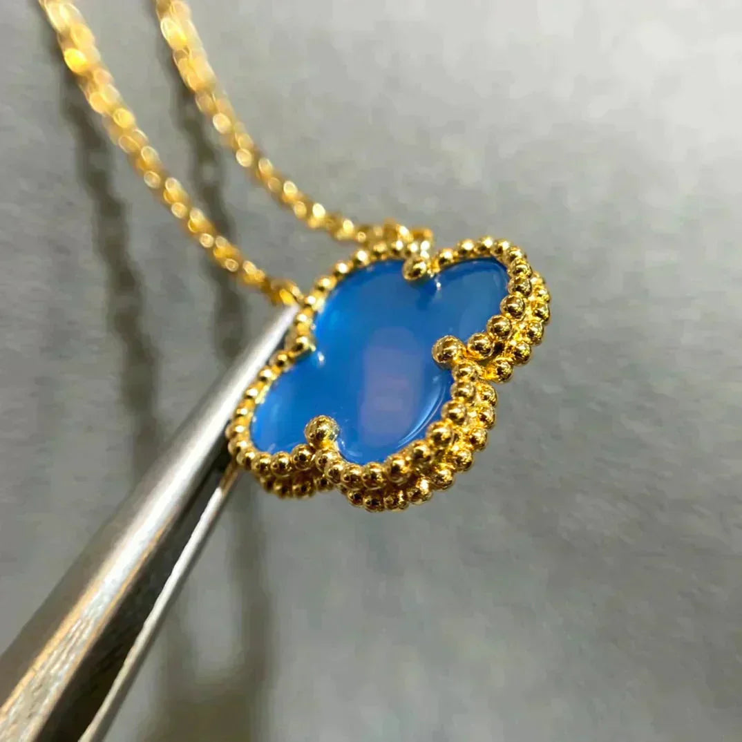 [Ornora Jewelry]CLOVER 15MM BLUE AGATE NECKLACE