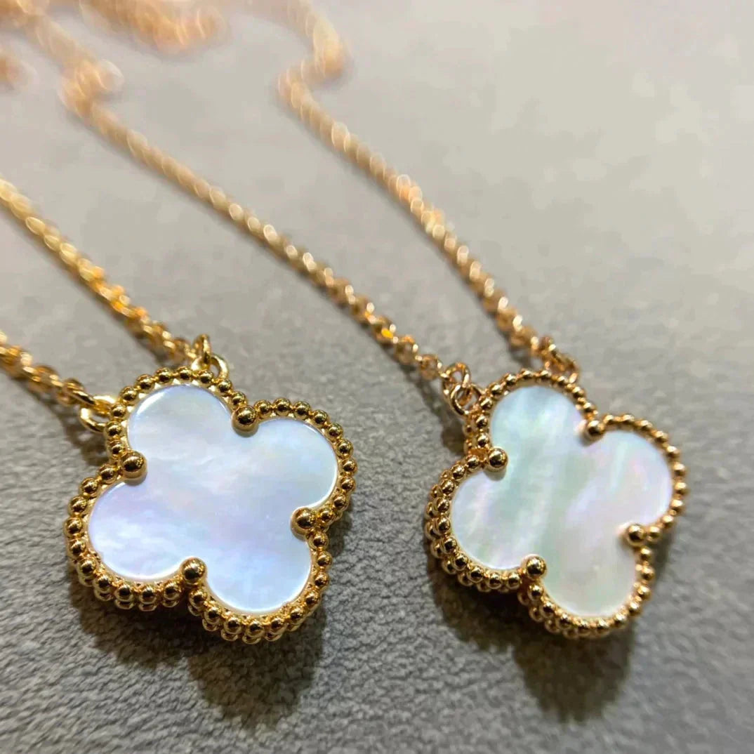 [Ornora Jewelry]CLOVER 15MM WHITE MOTHER-OF-PEARL GOLD NECKLACE