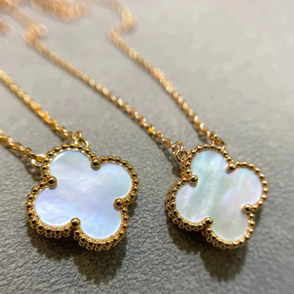 [Ornora Jewelry]CLOVER 15MM WHITE MOTHER-OF-PEARL GOLD NECKLACE