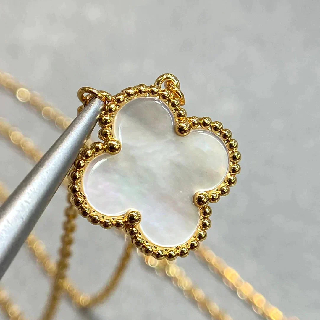 [Ornora Jewelry]CLOVER 15MM WHITE MOTHER-OF-PEARL GOLD NECKLACE