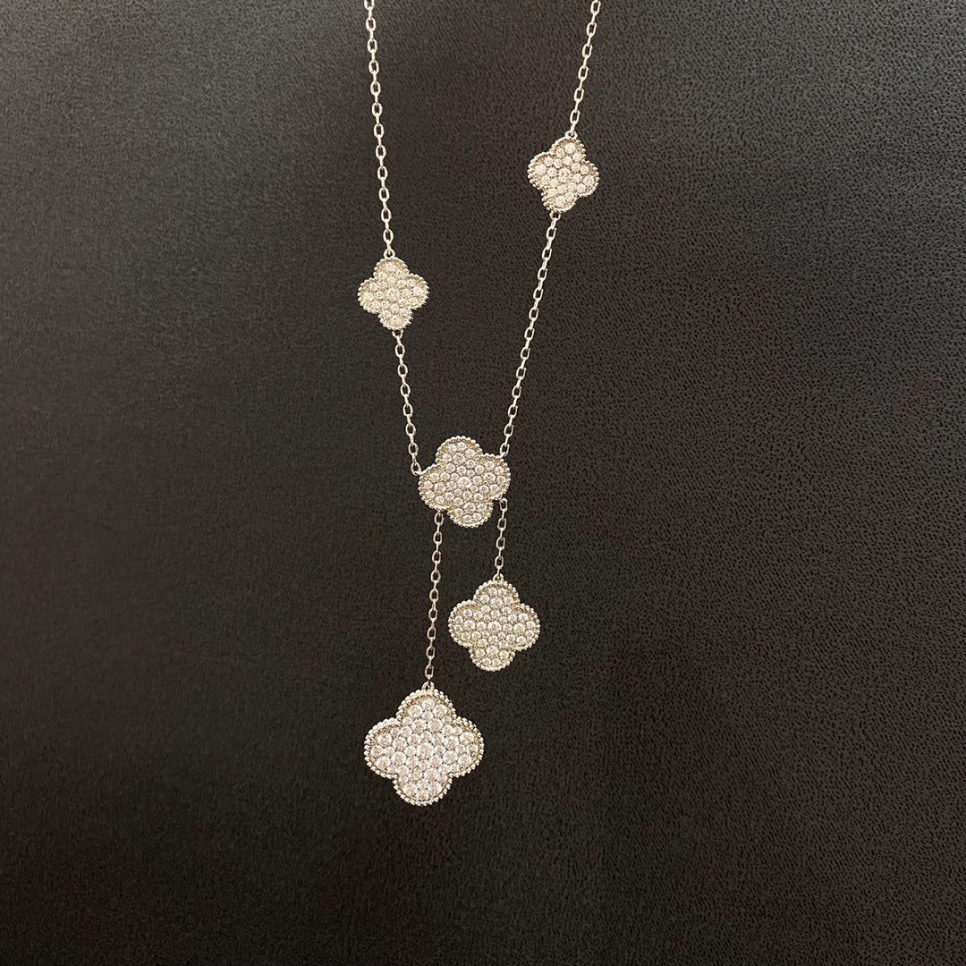 [Ornora Jewelry]CLOVER 5 MOTIFS SILVER DIAMONDS NECKLACE