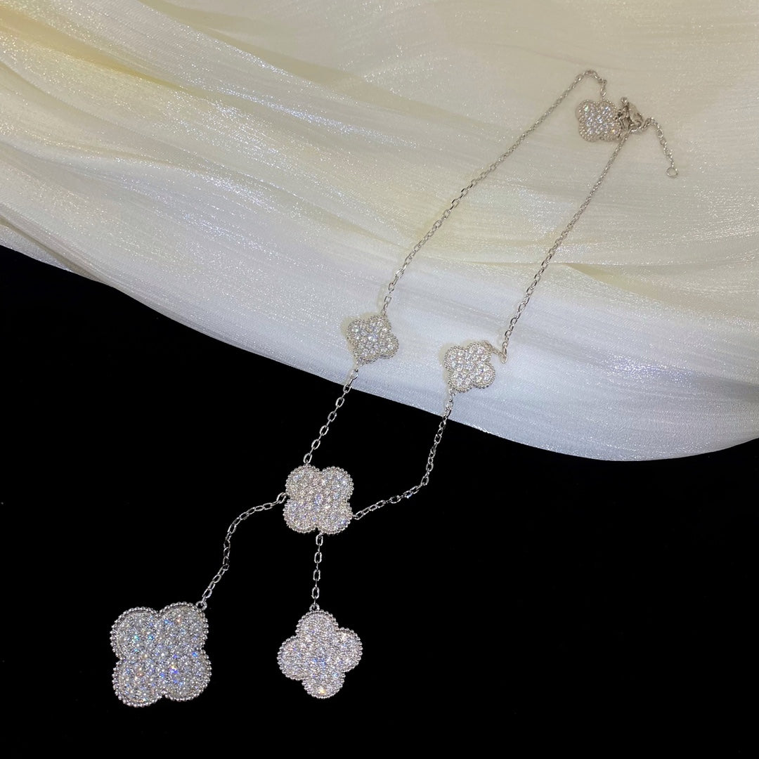 [Ornora Jewelry]CLOVER 5 MOTIFS SILVER DIAMONDS NECKLACE