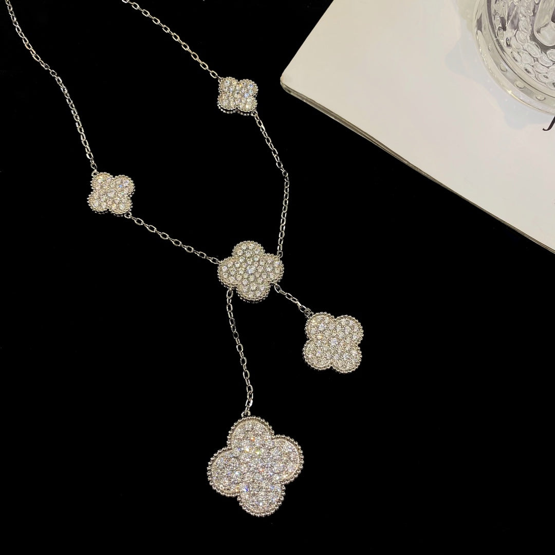 [Ornora Jewelry]CLOVER 5 MOTIFS SILVER DIAMONDS NECKLACE
