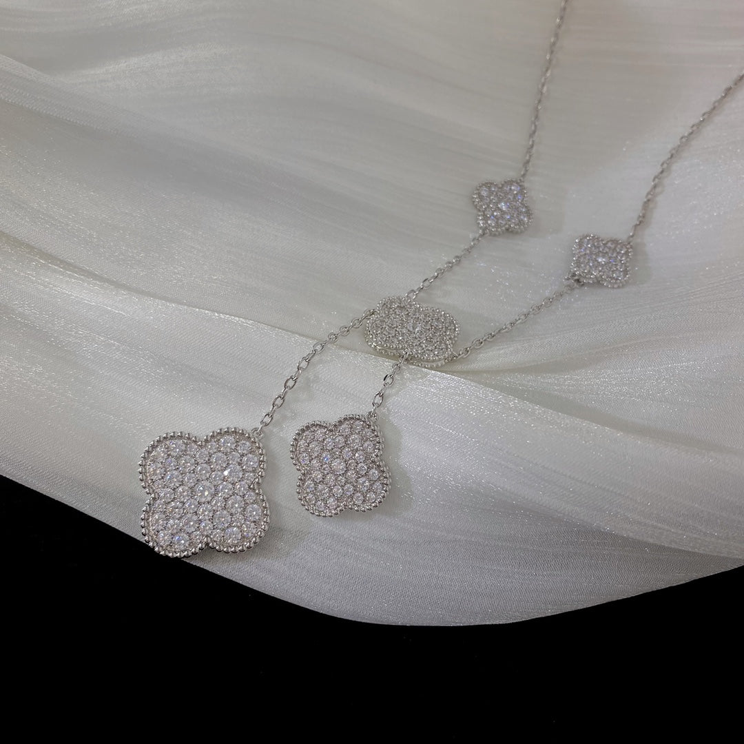 [Ornora Jewelry]CLOVER 5 MOTIFS SILVER DIAMONDS NECKLACE