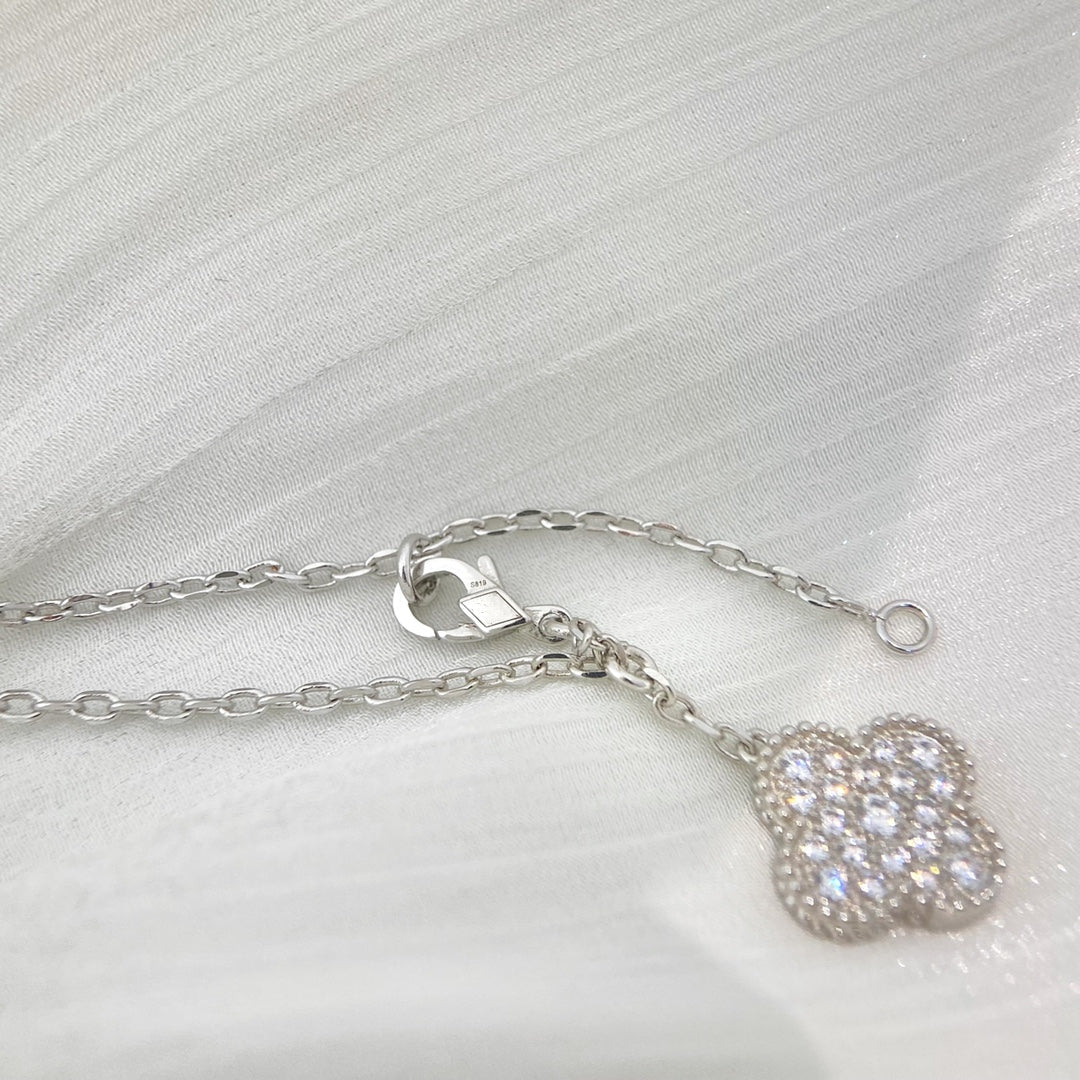 [Ornora Jewelry]CLOVER 5 MOTIFS SILVER DIAMONDS NECKLACE