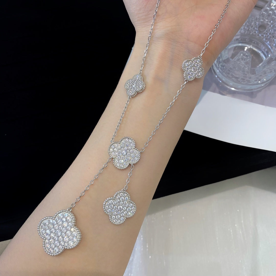 [Ornora Jewelry]CLOVER 5 MOTIFS SILVER DIAMONDS NECKLACE