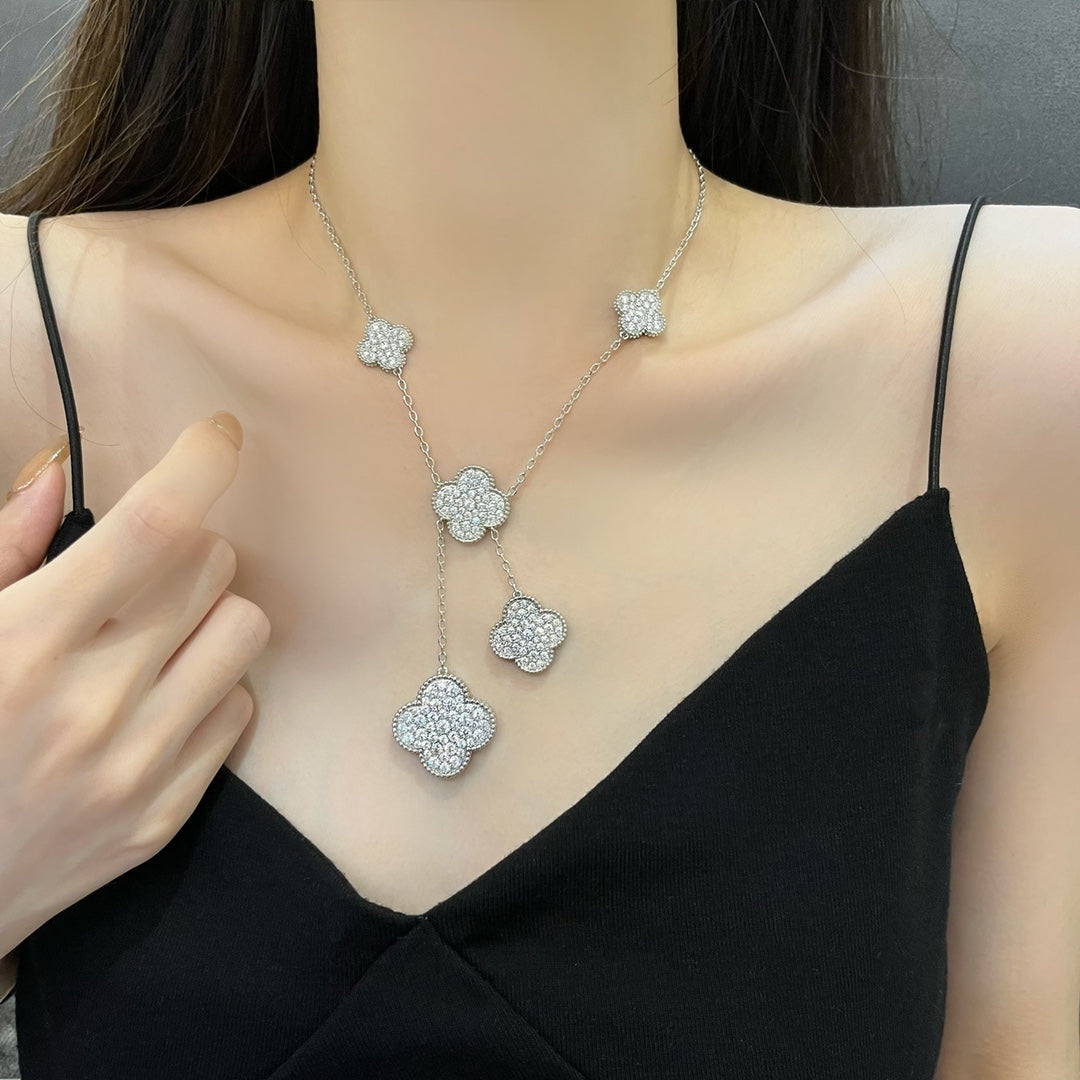 [Ornora Jewelry]CLOVER 5 MOTIFS SILVER DIAMONDS NECKLACE