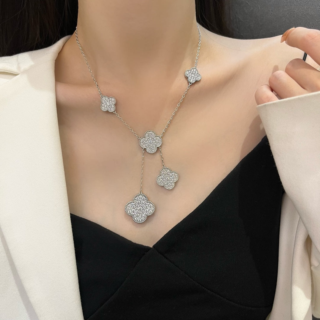 [Ornora Jewelry]CLOVER 5 MOTIFS SILVER DIAMONDS NECKLACE