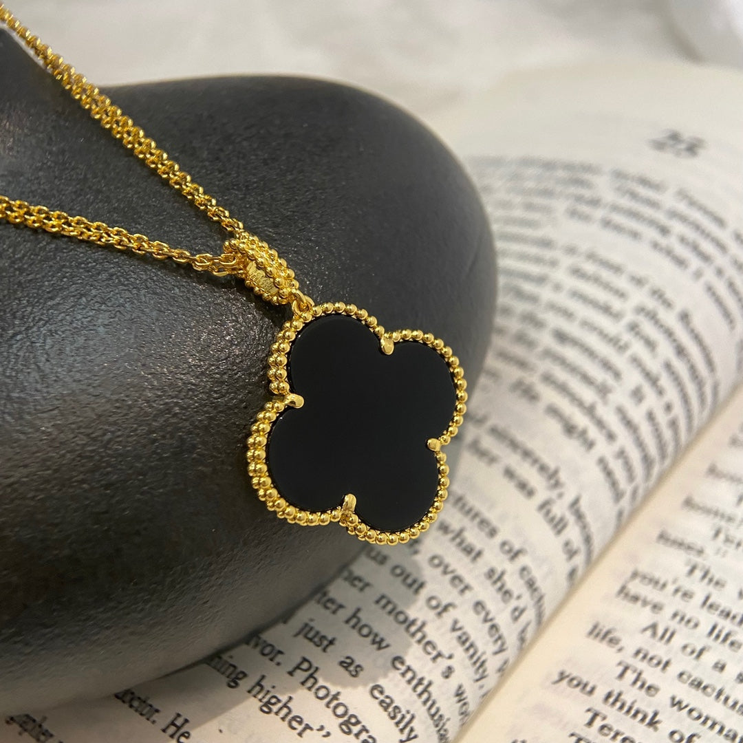 [Ornora Jewelry]CLOVER 25MM NECKLACE GOLD ONYX