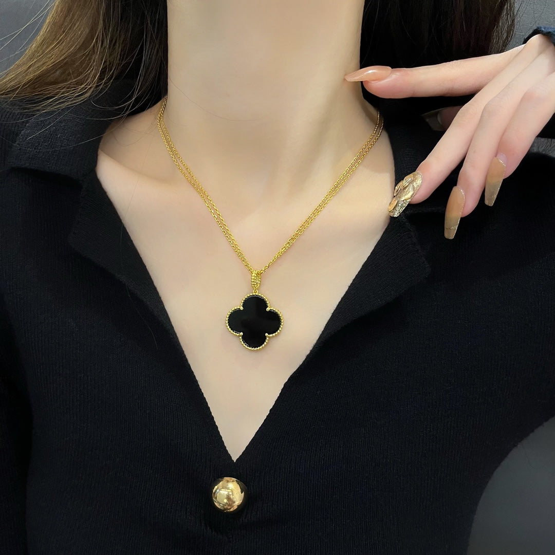[Ornora Jewelry]CLOVER 25MM NECKLACE GOLD ONYX