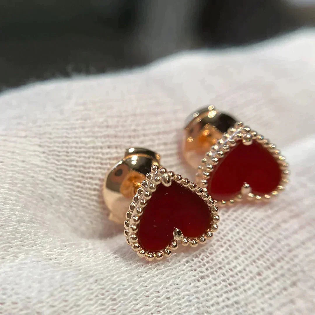 [Ornora Jewelry]HEART CARNELIAN STUD EARRINGS