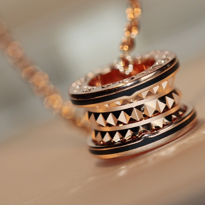 [Ornora Jewelry]ZERO 1 ROCK PEDANT PINK GOLD BLACK NECKLACE