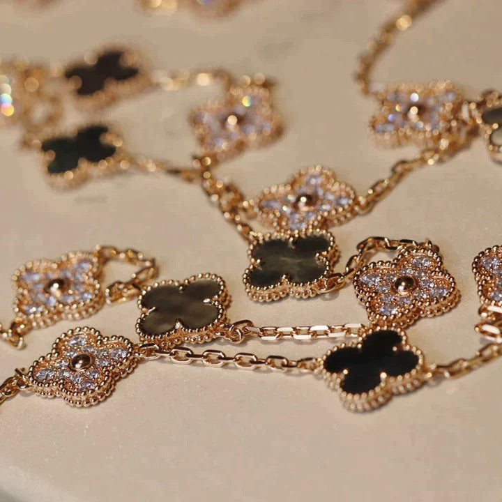 [Ornora Jewelry]CLOVER 20 MOTIFS DARK MOP DIAMOND  NECKLACE