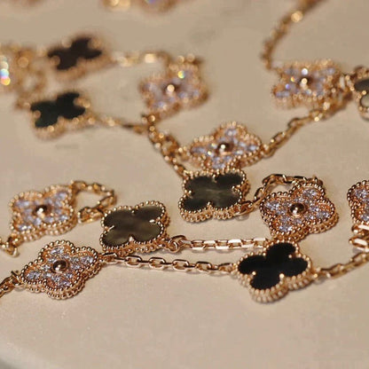 [Ornora Jewelry]CLOVER 20 MOTIFS DARK MOP DIAMOND  NECKLACE
