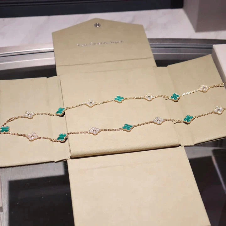 [Ornora Jewelry]CLOVER 20 MOTIFS MALACHITE DIAMOND NECKLACE