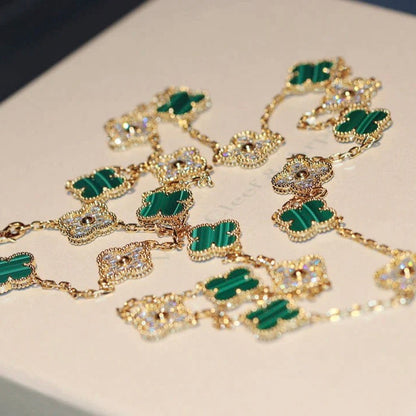 [Ornora Jewelry]CLOVER 20 MOTIFS MALACHITE DIAMOND NECKLACE