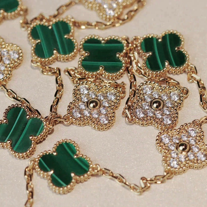 [Ornora Jewelry]CLOVER 20 MOTIFS MALACHITE DIAMOND NECKLACE