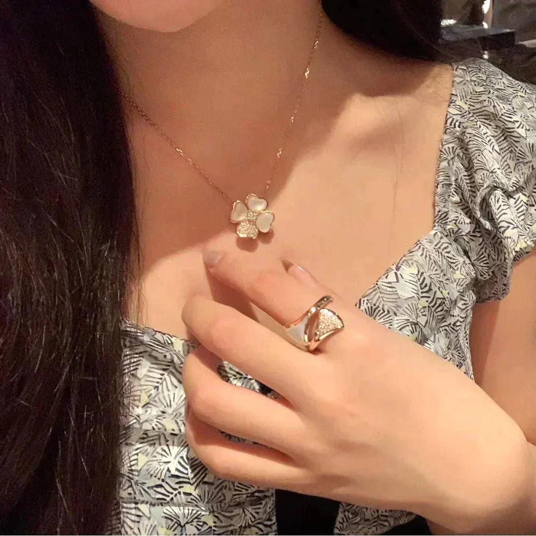 [Ornora Jewelry]CLOVER MOP DIAMOND ROSE GOLD NECKLACE