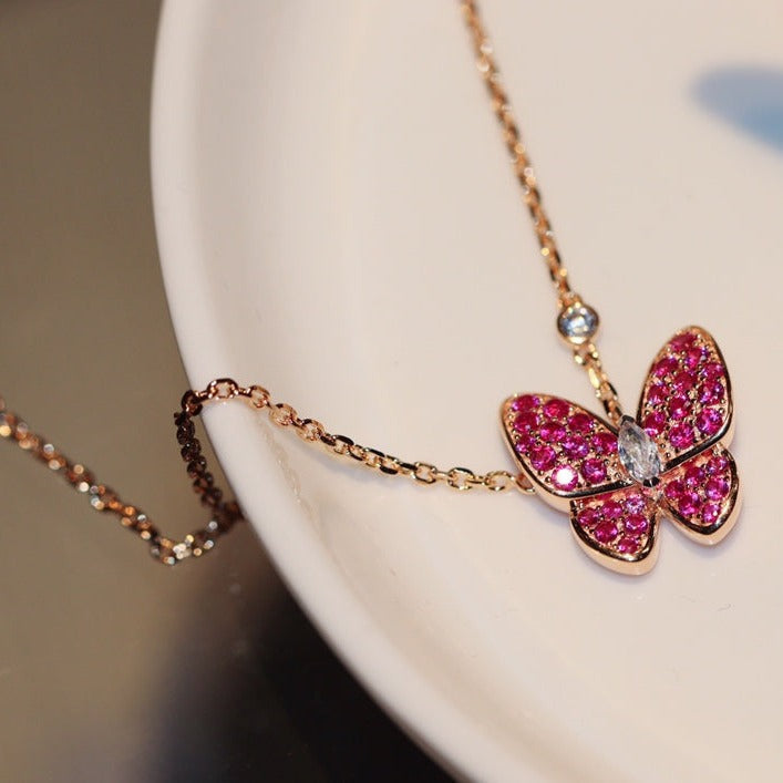 [Ornora Jewelry]BUTTERFLY RED DIAMOND ROSE GOLD NECKLACE