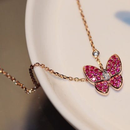 [Ornora Jewelry]BUTTERFLY RED DIAMOND ROSE GOLD NECKLACE