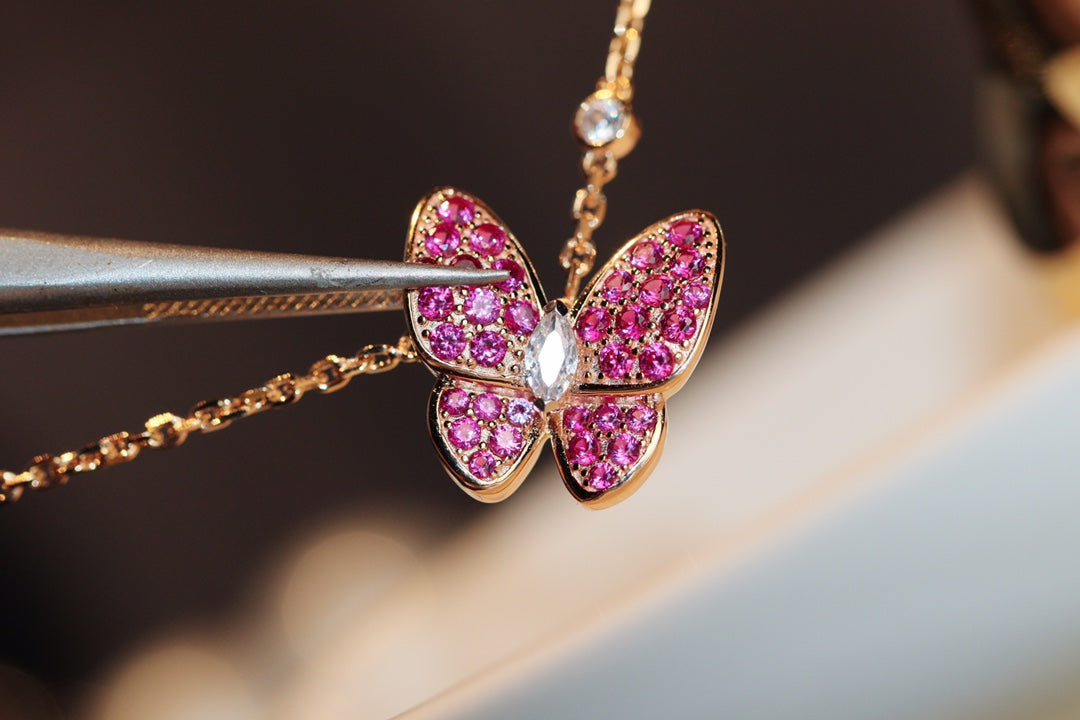 [Ornora Jewelry]BUTTERFLY RED DIAMOND ROSE GOLD NECKLACE
